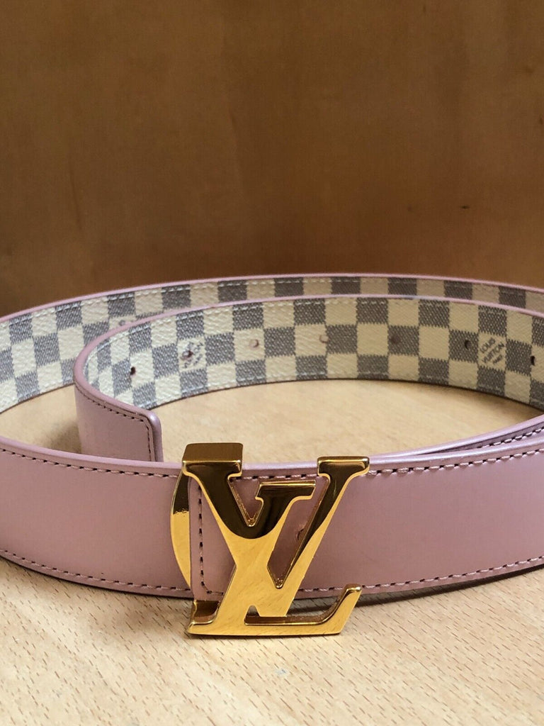 LOUIS VUITTON LV Initiales Pink Damier Azur Plaid Reversible Leather Belt 90/36