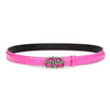 BALENCIAGA NEW Hot Pink Fuchsia Embossed Leather Silver Logo Skinny Belt 85/S