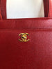 CHANEL - Vtg 1997-1999 Red Caviar Leather  Gold CC Tote Shoulder Bag Purse