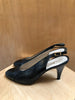 CHANEL Vtg Black Leather Patent Leather CC Cap Toe Slingback Pump Heel 37/7/6.5