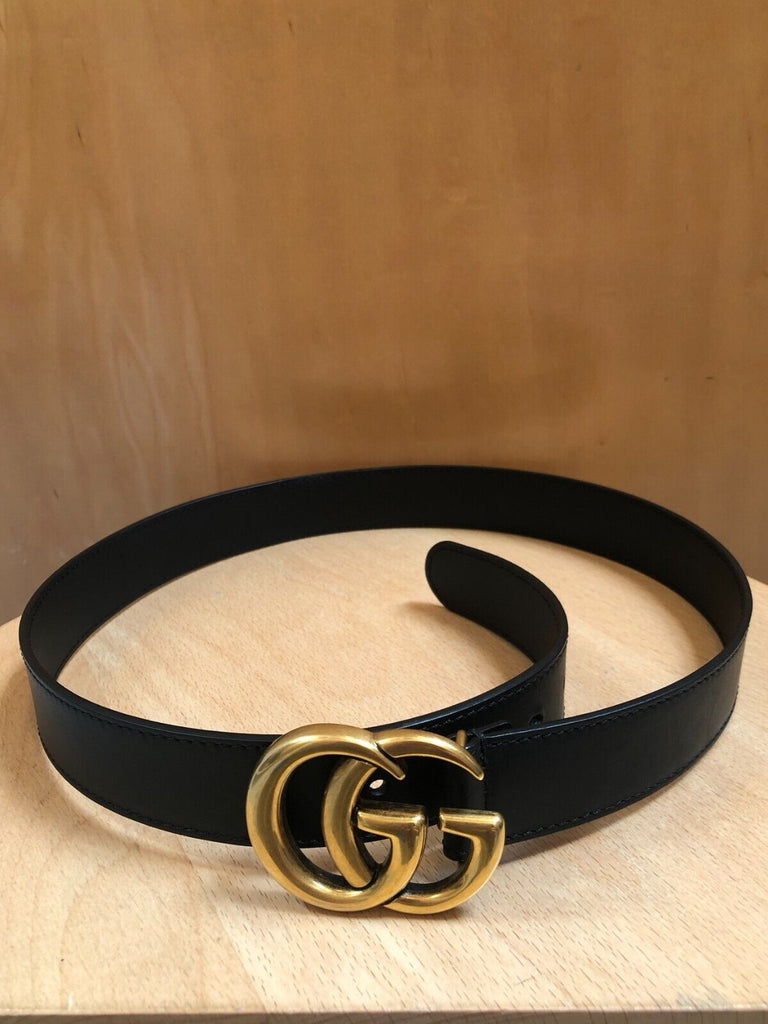 GUCCI Black Marmont GG Leather Gold Hardware Skinny Waist Belt 75/30