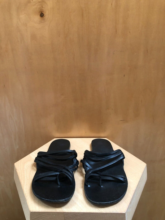 THE ROW Cannes Black Crossover Strap Leather Strappy Slide On Flat Sandal 39/9