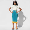 PLEATS PLEASE ISSEY MIYAKE Upbeat Green Blue Yellow Stripe Plisse Midi Skirt 3/M
