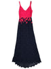 ERDEM Navy Blue Pink Lace Floral Sleeveless V Neck Long Maxi Gown Dress S/M