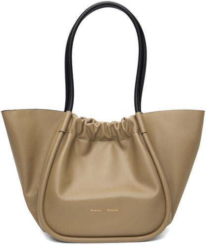 PROENZA SCHOULER Taupe Brown Gray Leather Black Large Tote Bucket Bag Purse