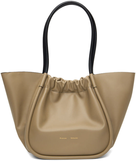 PROENZA SCHOULER Taupe Brown Gray Leather Black Large Tote Bucket Bag Purse