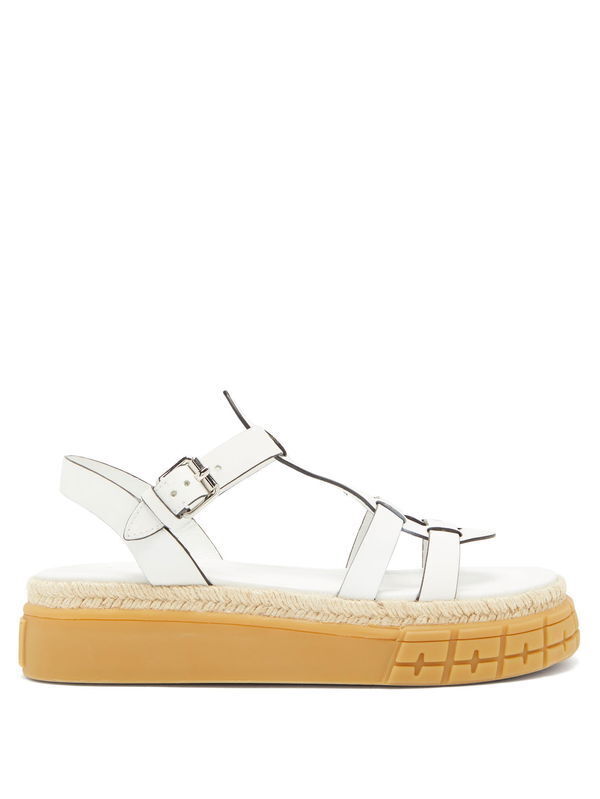 PRADA	White Tyre Sole Strappy Fisherman Leather Platform Espadrille Sandal 38.5