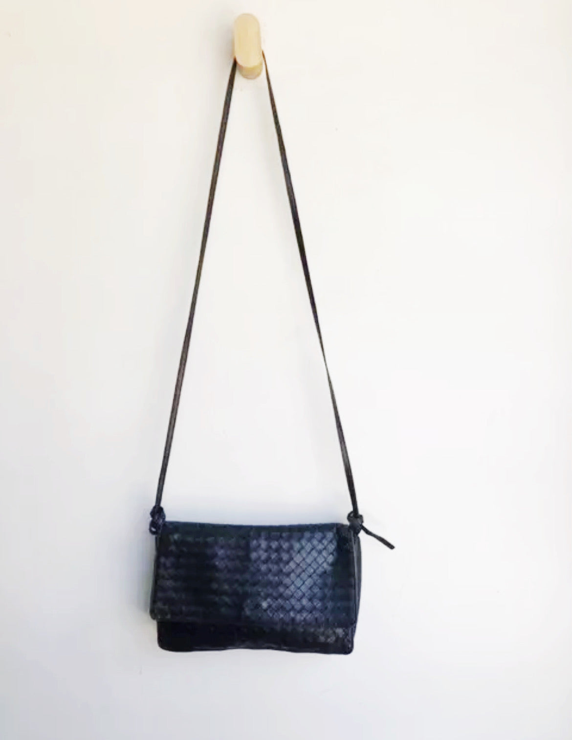 Vintage Bottega Veneta Black Satin Intrecciato Bag with