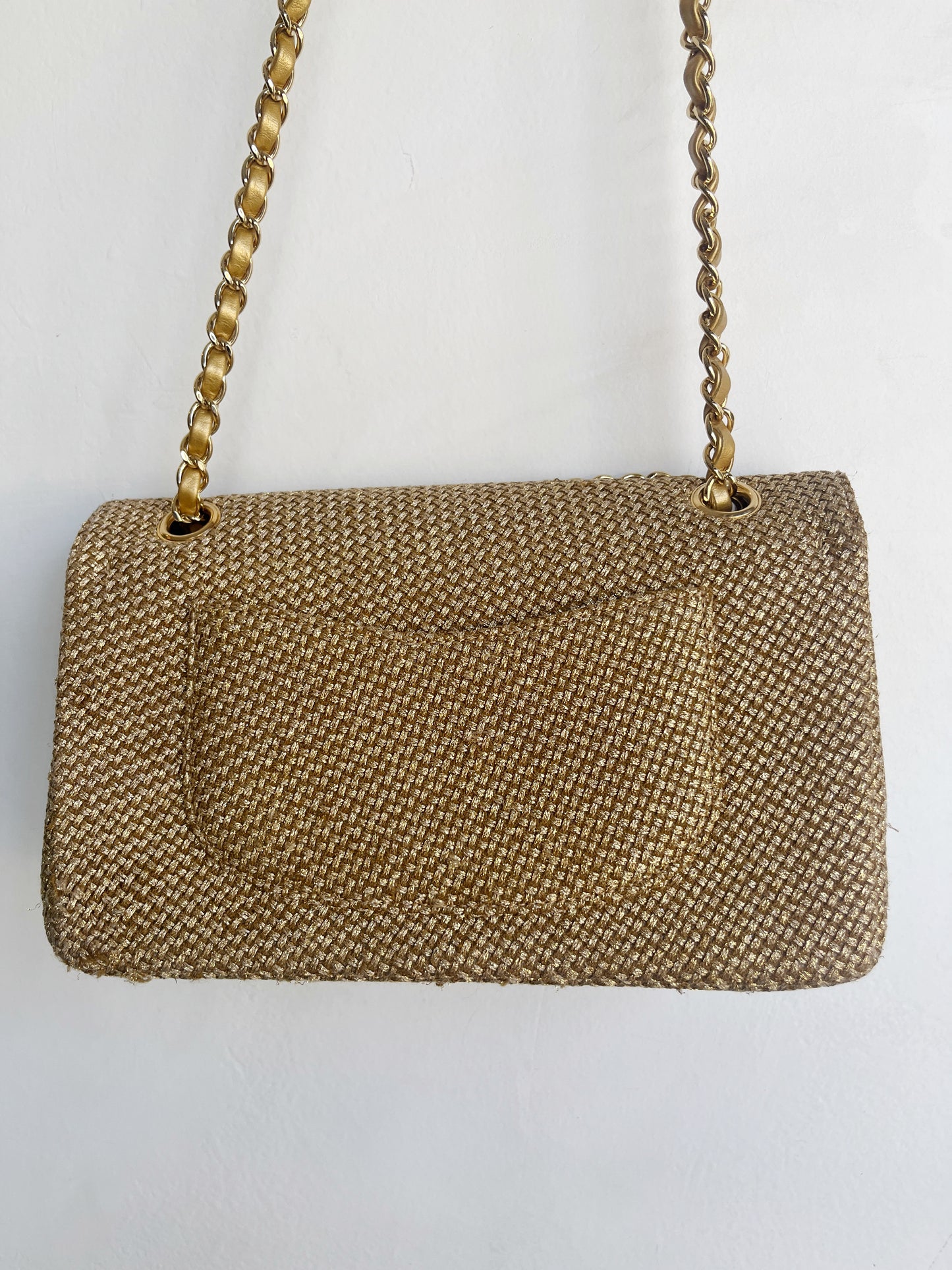GOLD EMBELLISHED RAFFIA DOUBLE FLAP BAG