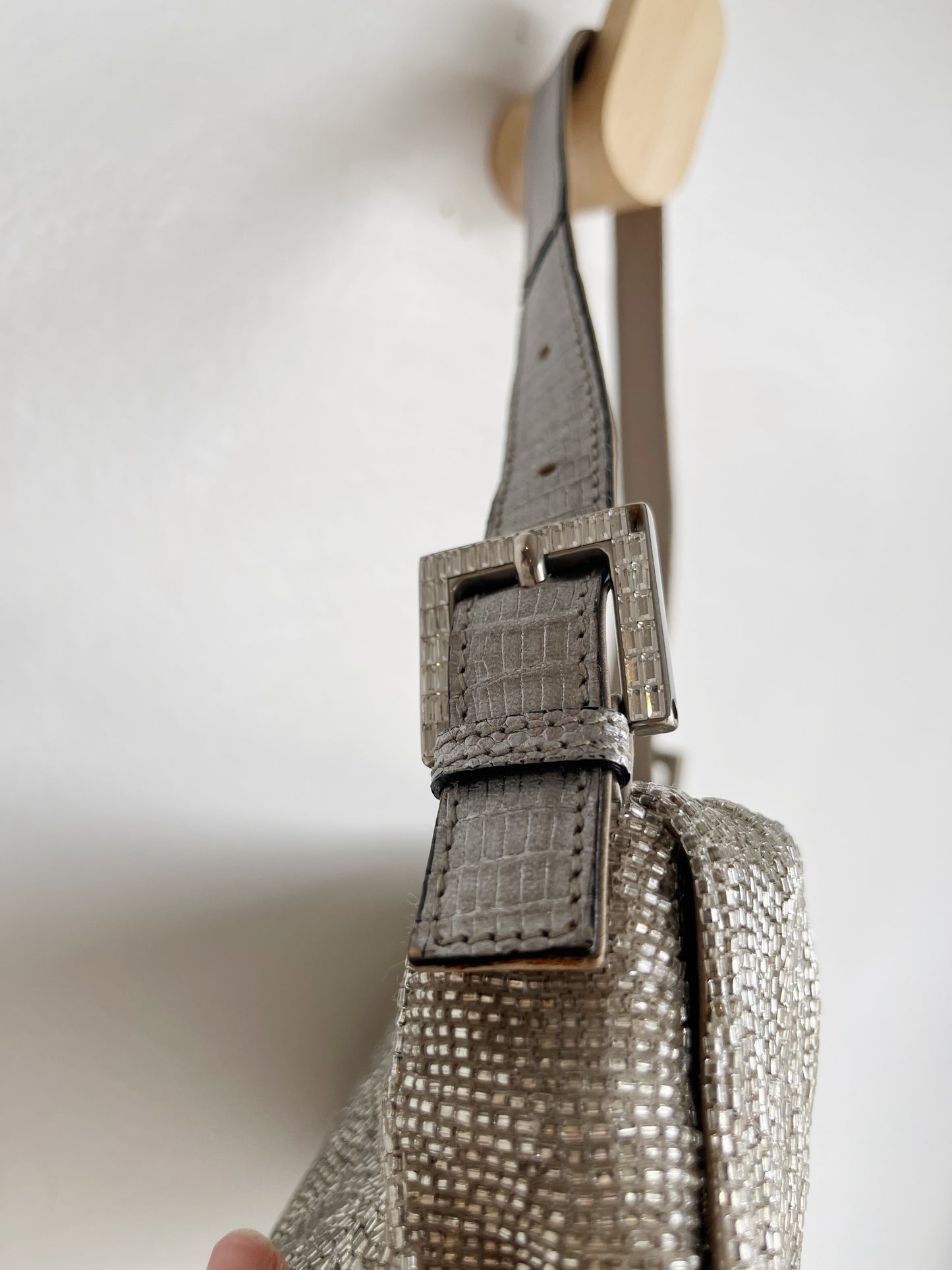 VINTAGE BEADED LIZARD BAGUETTE BAG