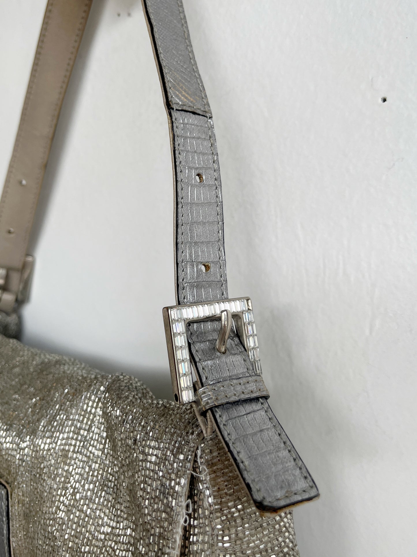 VINTAGE BEADED LIZARD BAGUETTE BAG