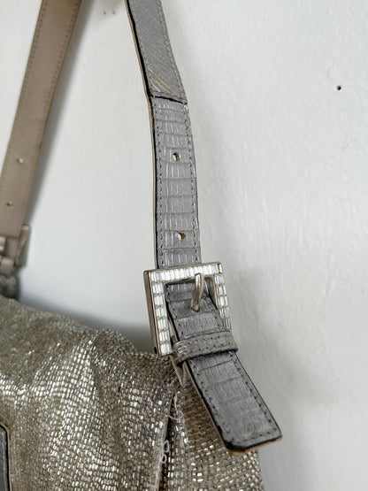 VINTAGE BEADED LIZARD BAGUETTE BAG