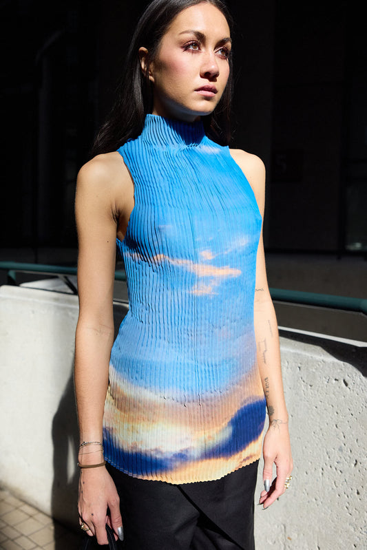 JULIA HEUER BLUE PLEATED TOP
