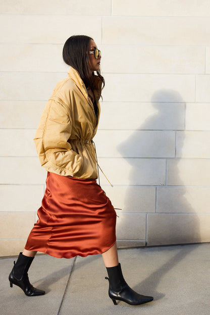 DION LEE COPPER SATIN RUCHED SKIRT