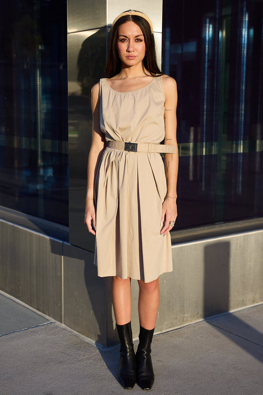 PRADA KHAKI BELTED DRESS
