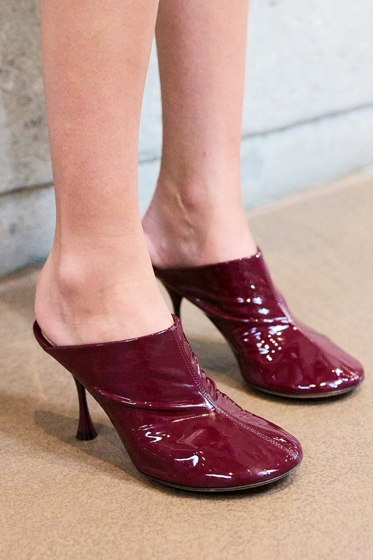 MAROON PATENT MULES