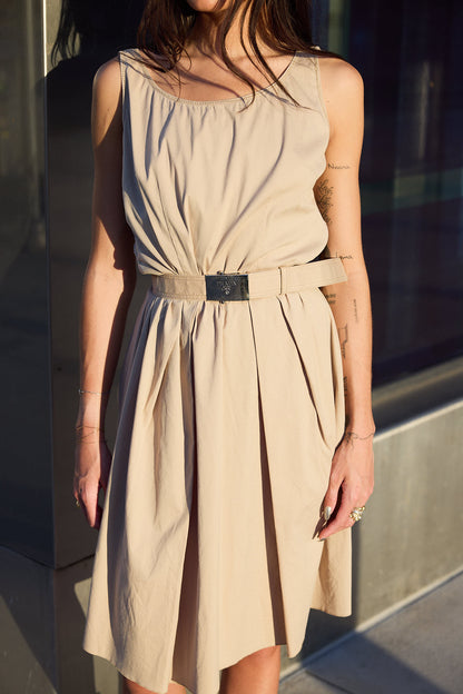 PRADA KHAKI BELTED DRESS