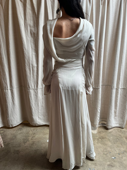 IVORY SILK DRAPED GOWN