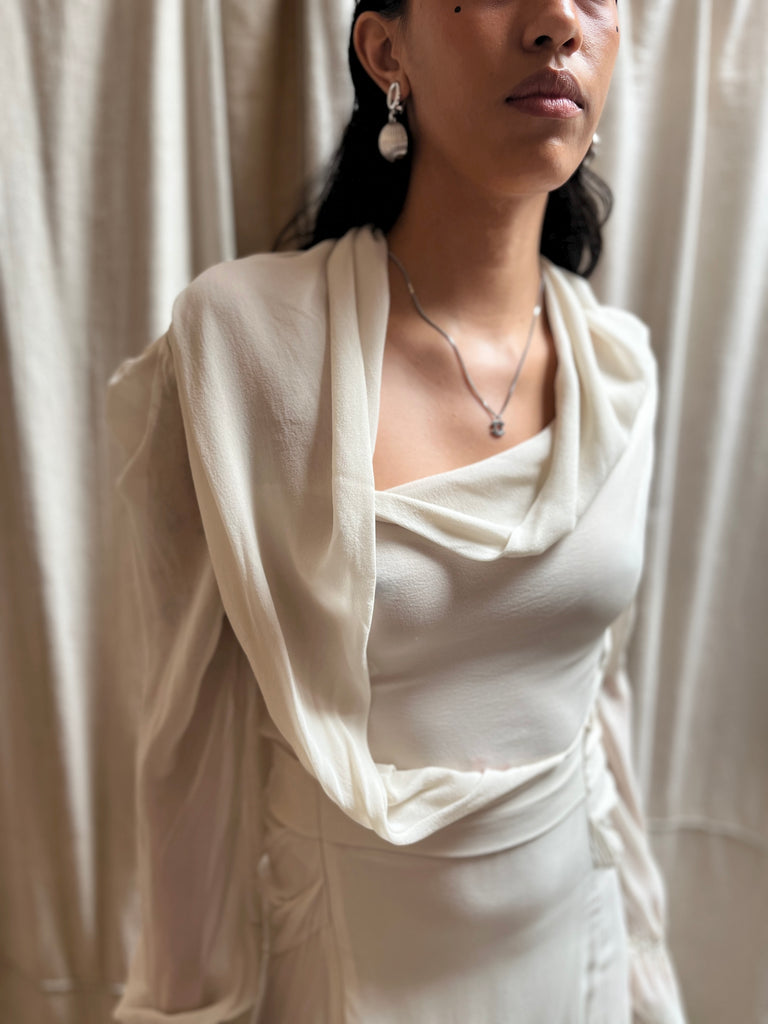IVORY SILK DRAPED GOWN