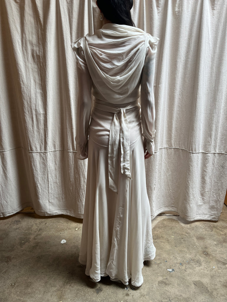 IVORY SILK DRAPED GOWN