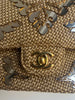 GOLD EMBELLISHED RAFFIA DOUBLE FLAP BAG