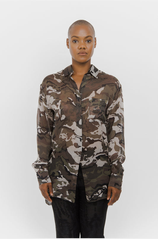 SILK CAMO BLOUSE
