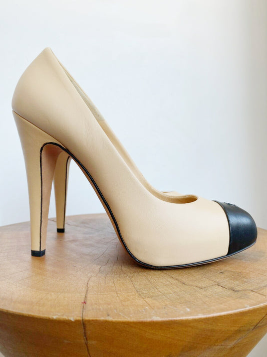 BEIGE CAP TOE PUMP