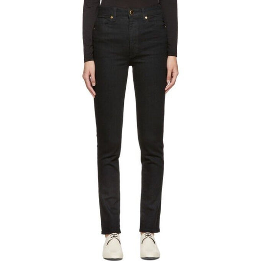 KHAITE Vanessa Black High Waist Rise Skinny Slim Fit Stretch Denim Jeans 25