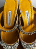 MANOLO BLAHNIK Lurum 90 Pink Yellow Leopard Jacquard Crystal Mule Heel Shoe 36.5