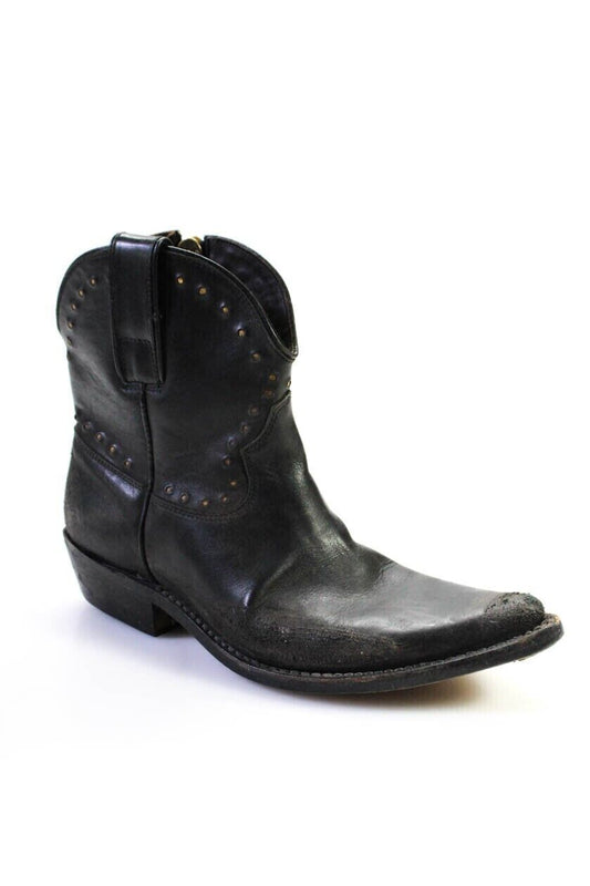 GOLDEN GOOSE Black Distressed Gold Grommet Stud Cowboy Western Ankle Boot 40