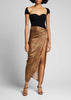 KHAITE NEW $1200 Louie Beige Red Satin Paisley Floral Print Ruched Midi Skirt 0