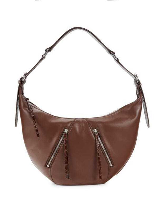 BY FAR Story Dark Brown Embossed Croc Alligator Leather Boho Shoulder Bag Purse