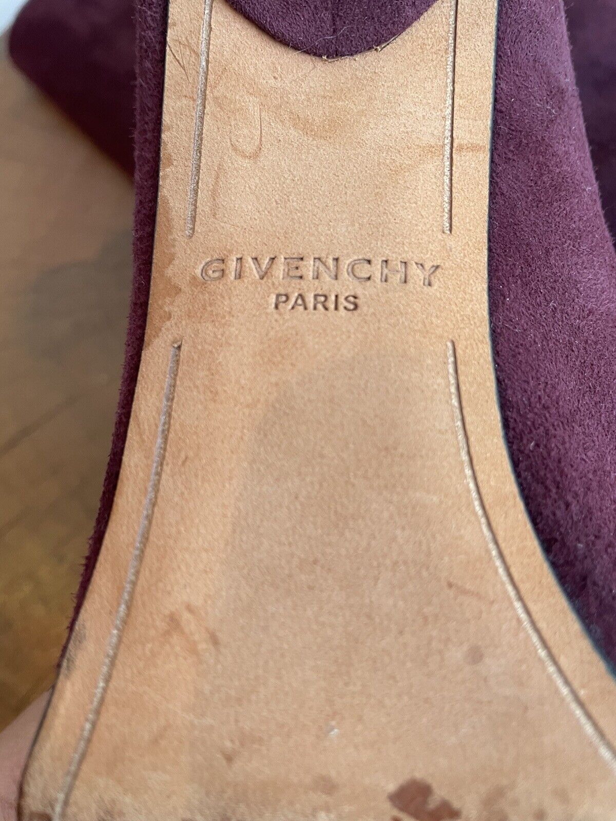 GIVENCHY Purple Burgundy Maroon Suede Leather Peep Toe Stiletto Ankle Boot 37.5