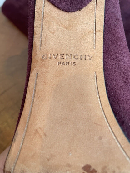 GIVENCHY Purple Burgundy Maroon Suede Leather Peep Toe Stiletto Ankle Boot 37.5
