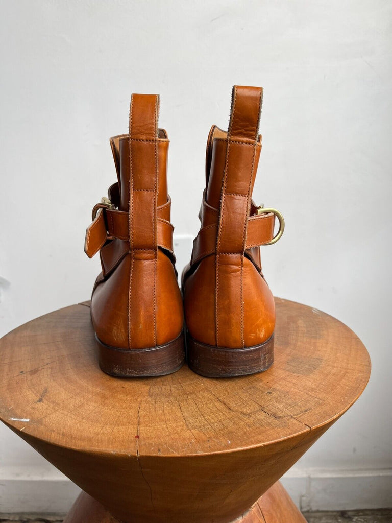 RALPH LAUREN Men's Welington Burnished Brown Leather Ankle Buckle Harness Boot 9