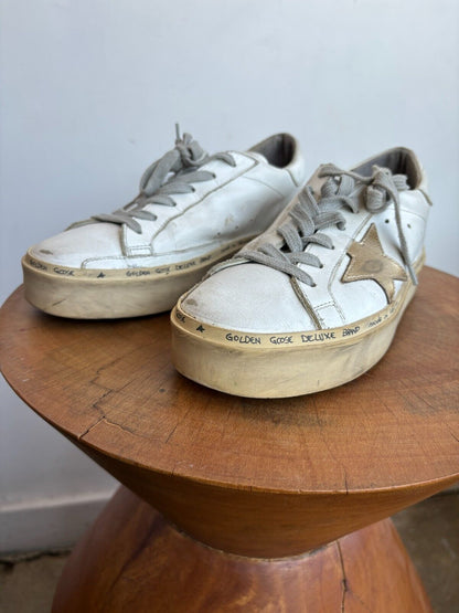 GOLDEN GOOSE Hi Star White Gold Leather Flatform Platform Low Top Sneaker 36
