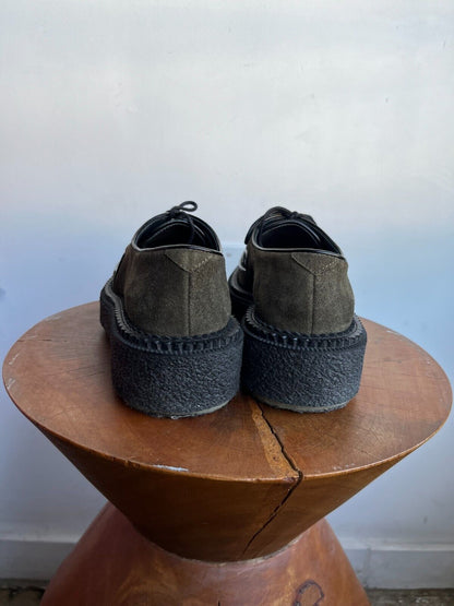 ADIEU PARIS Type 101 Dark Green Suede Black Creeper Crepe Platform Oxford 35