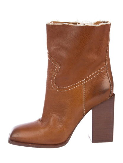SAINT LAURENT Jodie Tan Camel Raw Edge Cut Off Ankle Calf Heel Ankle Boot 37.5