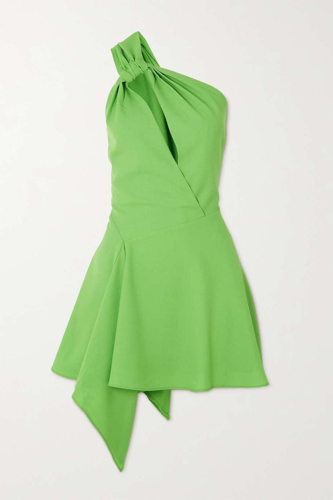 CULT GAIA NWT Eliana Green Asymmetric  One Shoulder Cut Out Twill Mini Dress S