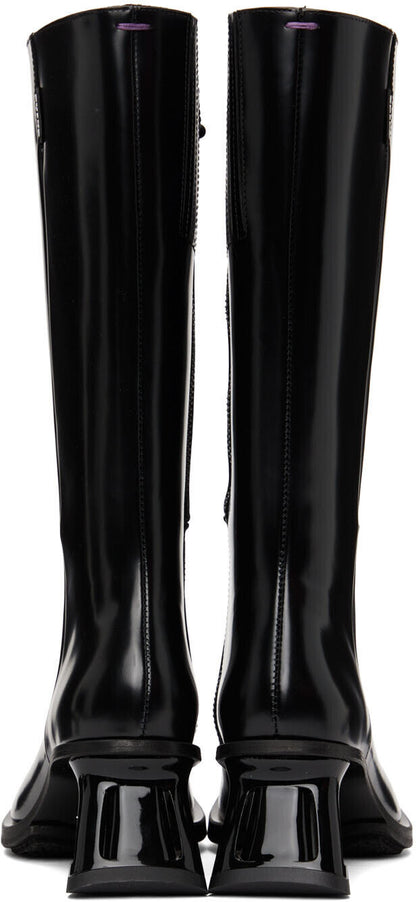 EYTYS Nova Black Patent Leather Square Toe Slant Heel Knee Calf High Boot 36