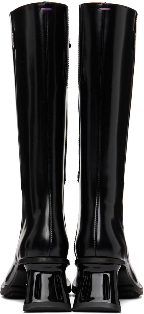 EYTYS Nova Black Patent Leather Square Toe Slant Heel Knee Calf High Boot 36