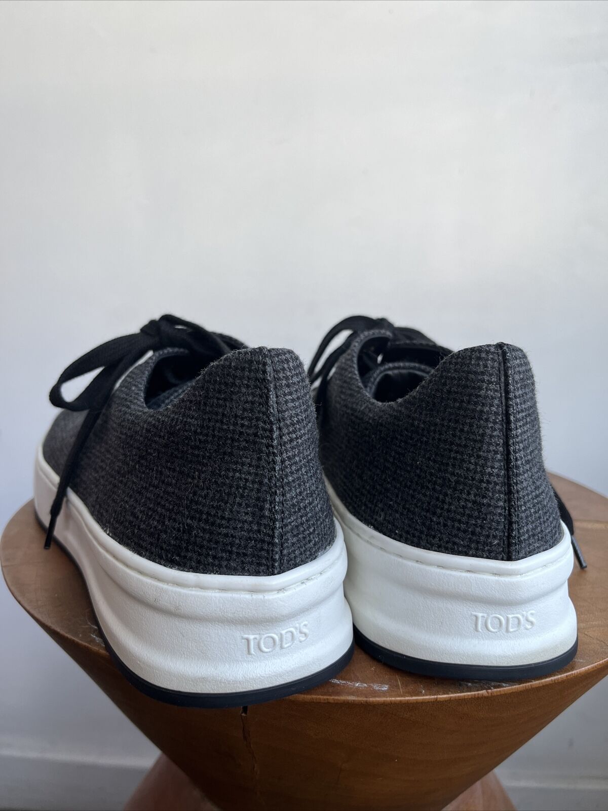 TODS TOD'S NEW Men Dark Gray Herringbone Houndstooth Felt Flannel Wool Sneaker 8