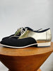 CHANEL Gold Patent Leather Black Mesh Canvas Lace Up Derby Oxford Loafer Flat 35