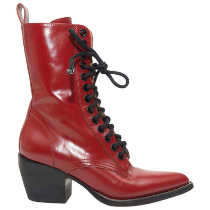 CHLOE Rylee Red Patent Leather Pointed Cuban Heel Lace Up Ankle Boots 36/6/5.5