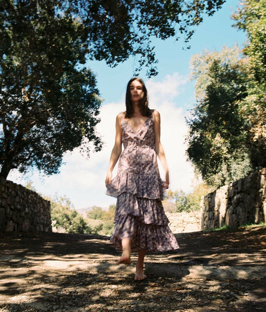 CHRISTY DAWN The London Purple Violet Floral Print Daisy Tiered Maxi Dress S