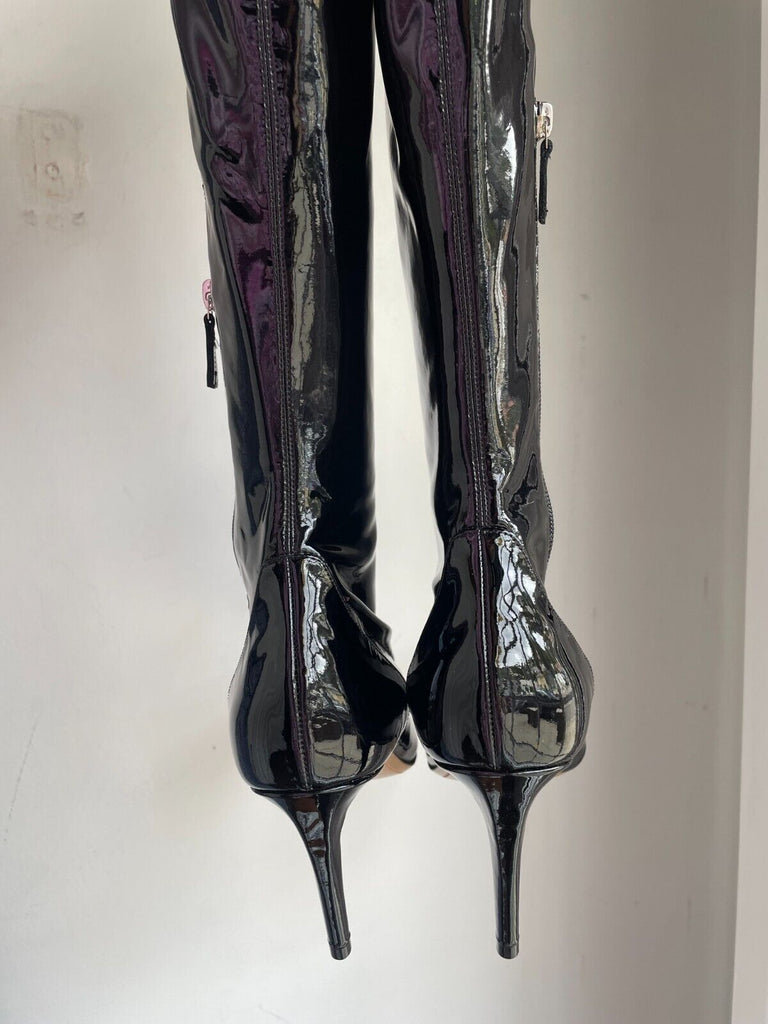 ALEXANDRE VAUTHIER NWB $1450 Helena Black Patent Leather Over The Knee Boot 41