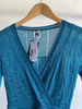 MISSONI NWT Teal Blue Bodycon Long Sleeve Wool V-Neck Midi Knit Dress 38/2/0