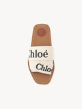 CHLOE Woody Off White Ivory Linen Ribbon Canvas Logo Criss Cross Sandal 37/7