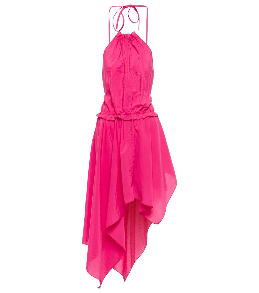 JW ANDERSON Neon Bright Pink Taffeta Asymmetric Halter Midi Dress UK 4 / US 0