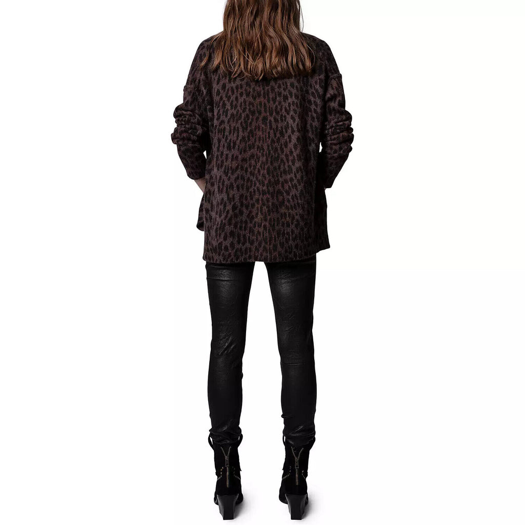 ZADIG & VOLTAIRE Mirka Leo Brown Leopard Print Cashmere Sweater Cardigan XS